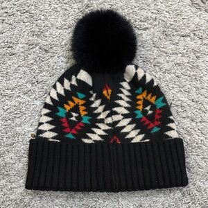 C.C Black Beanie with Colorful Geometric Design